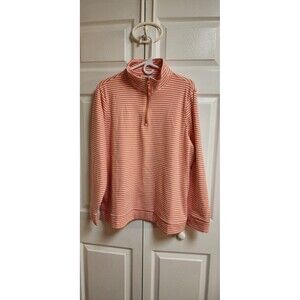 Croft & Barrow 1/4 Zip Coral & White Stripe Pullover Size XXL Plus Women's
